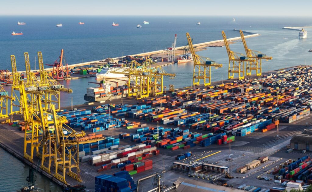 Panoramic view of the port in Barcelona in a summer day